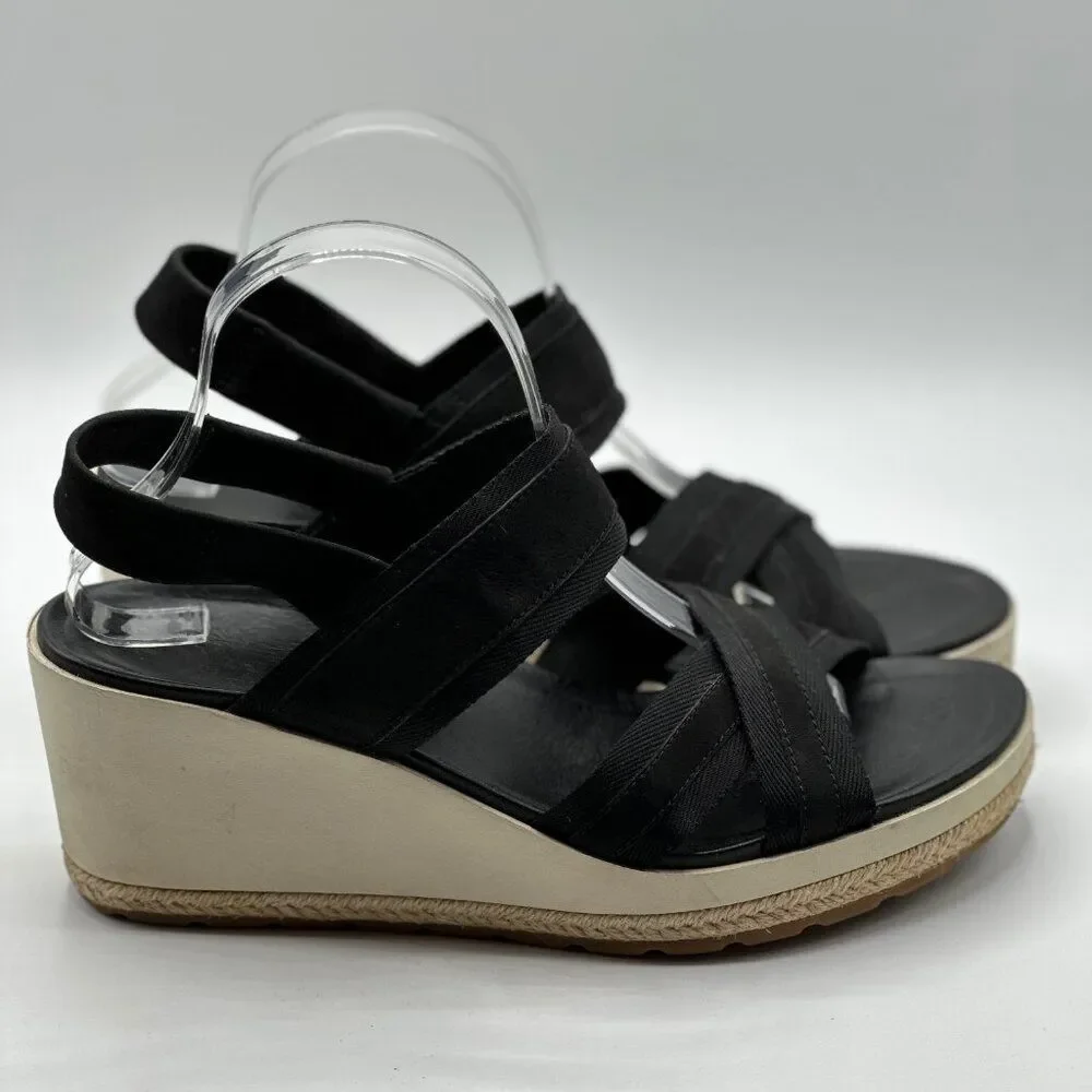 Merrell Women's Kaiteri Nubuck Leather Wedge Espadrille Black Sandals Size 11